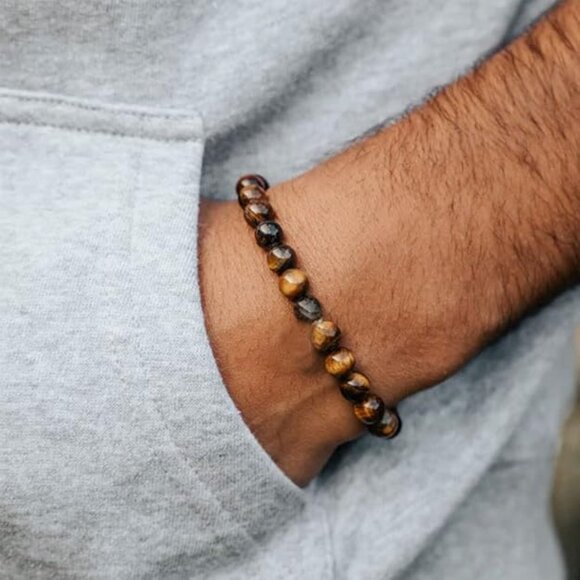 NEW! 4 Piece Tiger Eye Bracelet For Men 8MM Natural Stone Stretch Adjustable - Picture 5 of 5